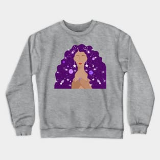 A purple woman in my Universe 2 Crewneck Sweatshirt